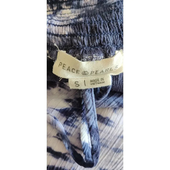 Tie Dye Wide Leg High Rise Rayon Pull On Beachy Pants Sz S Navy Casual - Picture 4 of 6